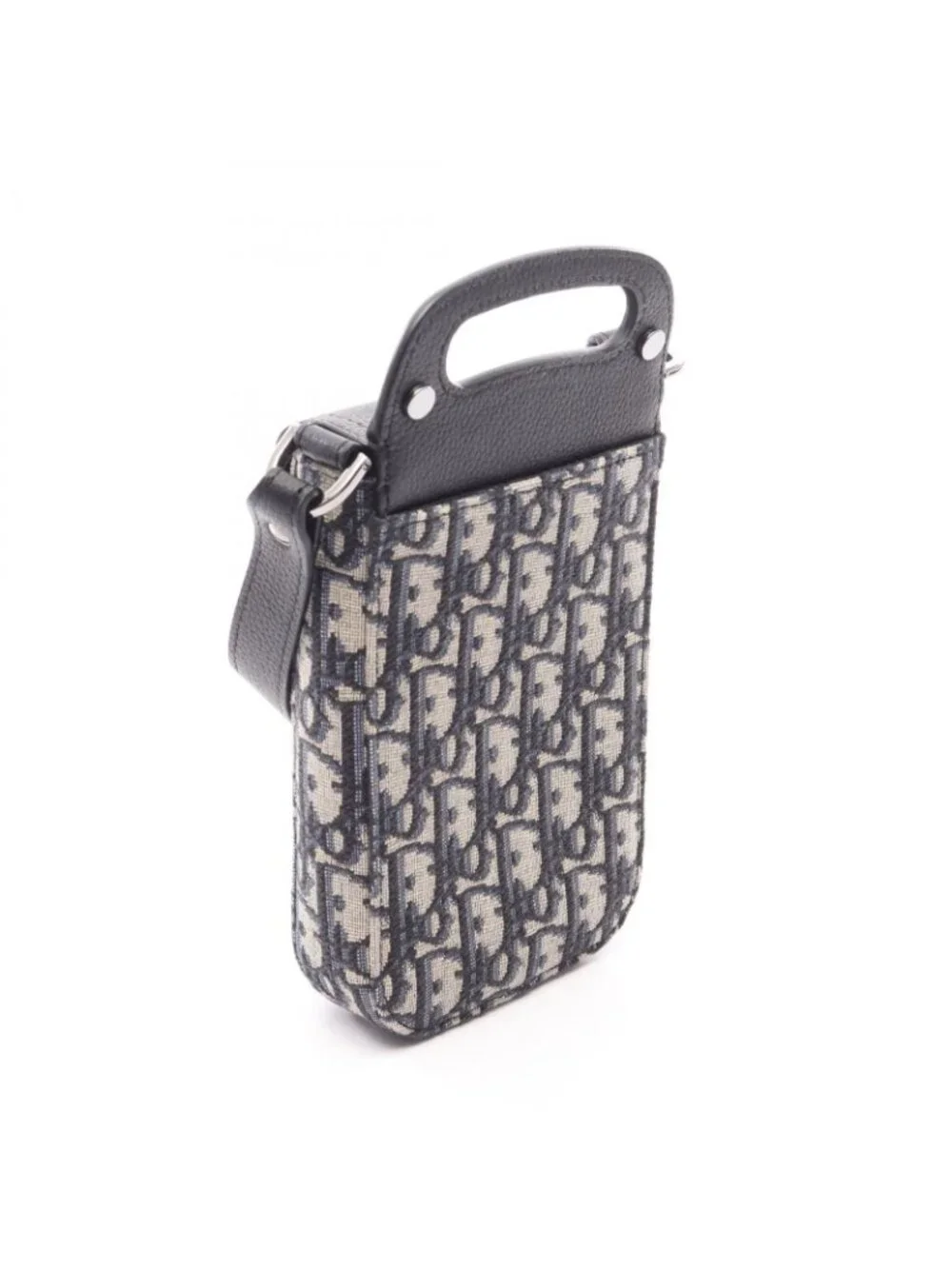 Dior Shoulder Bag Saddle Vertical Pouch Oblique Navy Black Canvas Leather